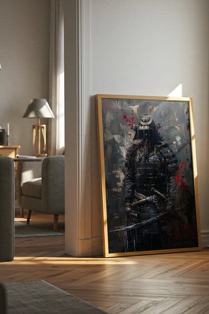 Dark Armor Samurai Katana Print - Impasto Gold Poster | Samurai Legacy
