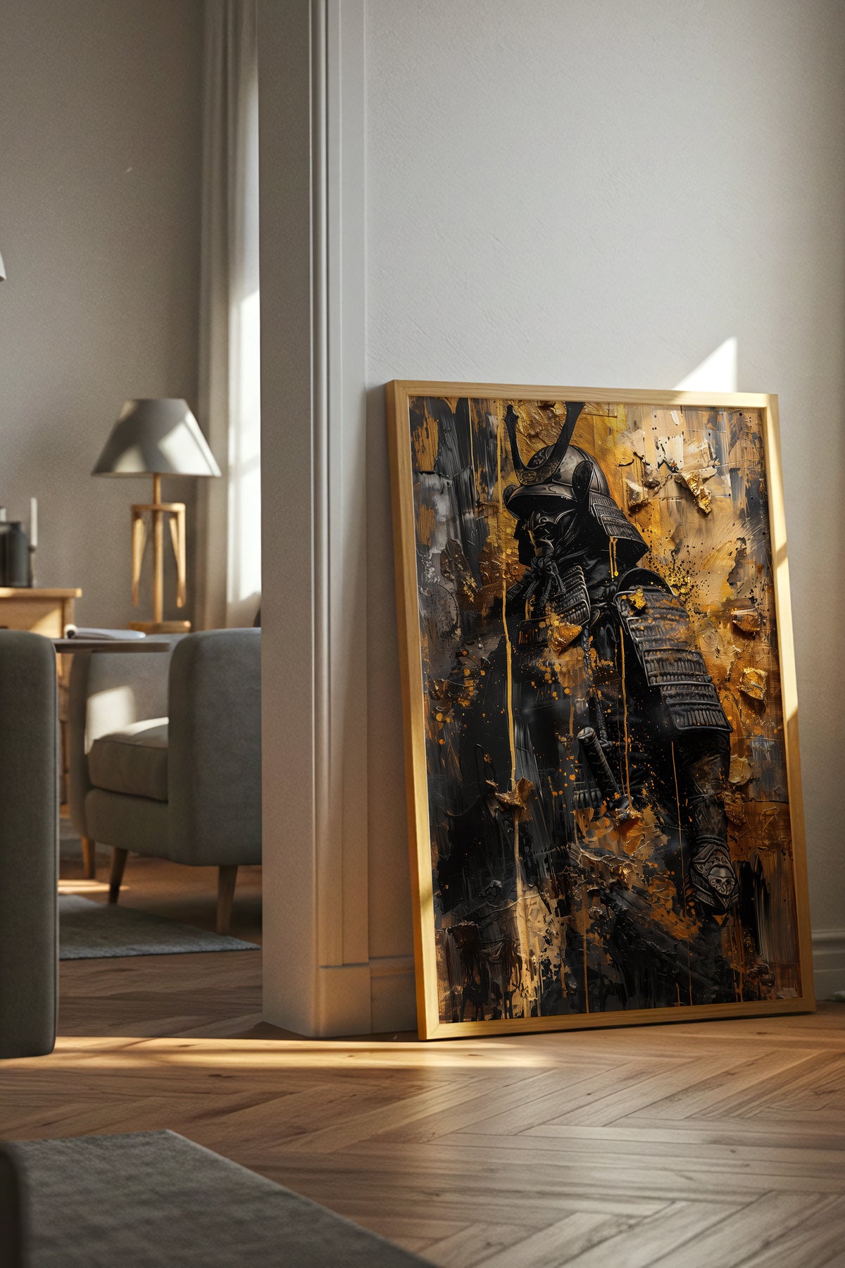 Gold Leaf Impasto Samurai Print - Obsidian Shogun Art | Samurai Legacy