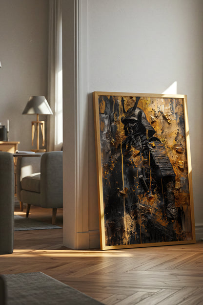 Gold Leaf Impasto Samurai Print - Obsidian Shogun Art | Samurai Legacy