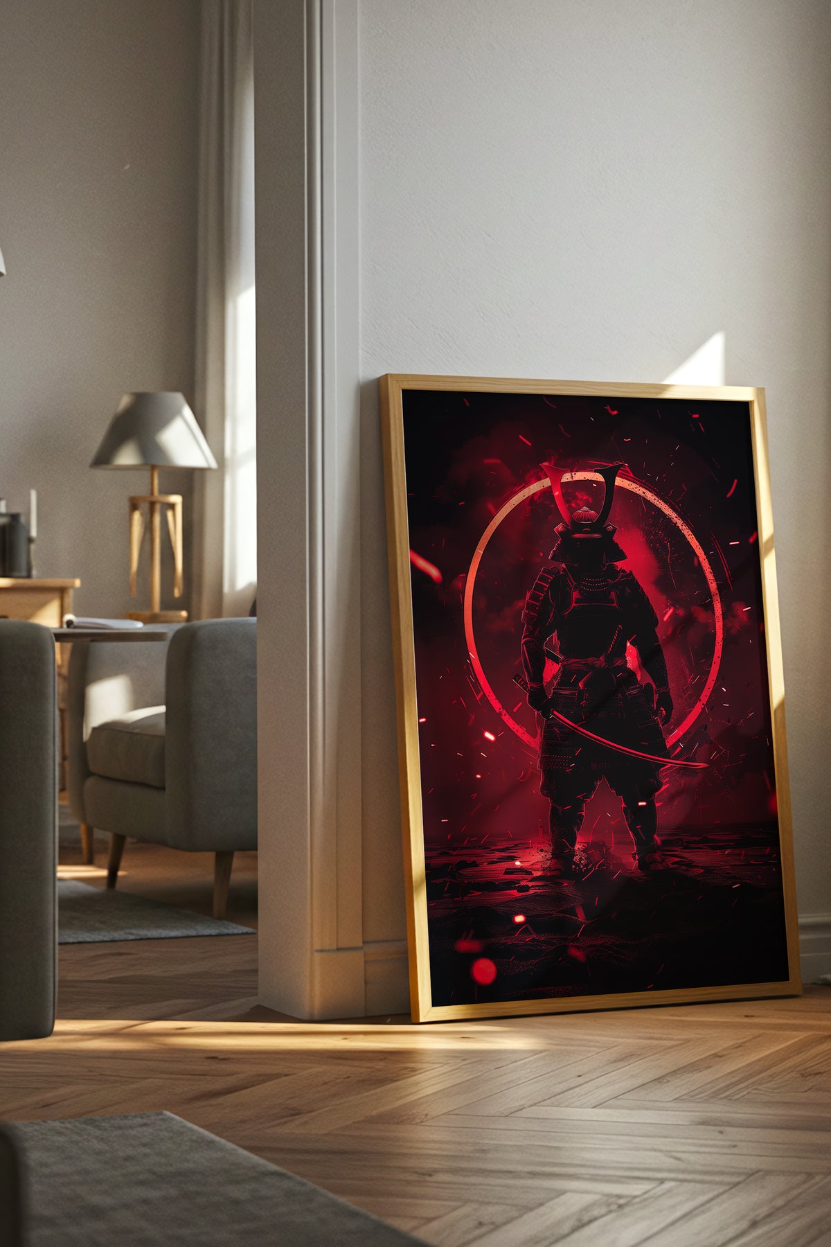 Crimson Aura Samurai Armor Print - Dark Red Art | Samurai Legacy