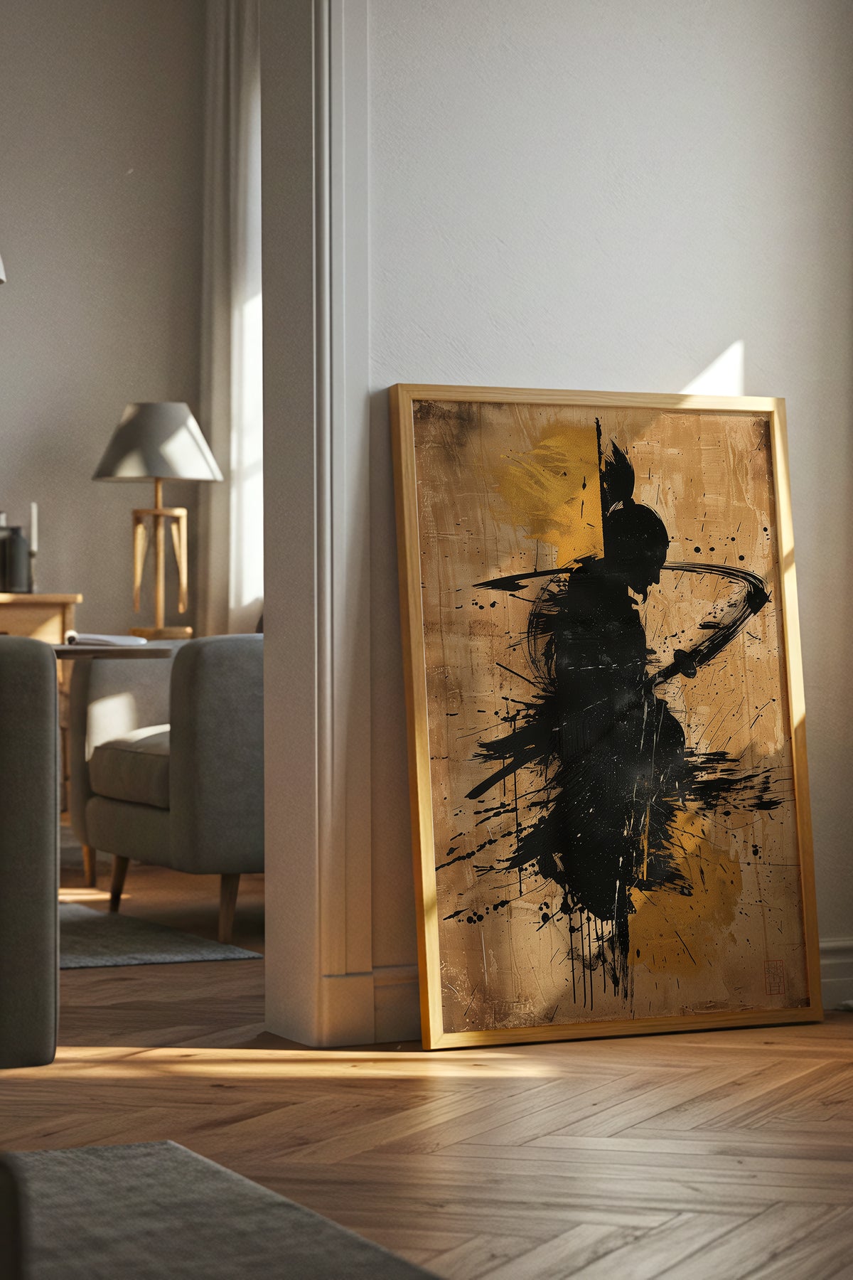 Gold Leaf Calligraphy Samurai Print - Sumi Art Poster | Samurai Legacy