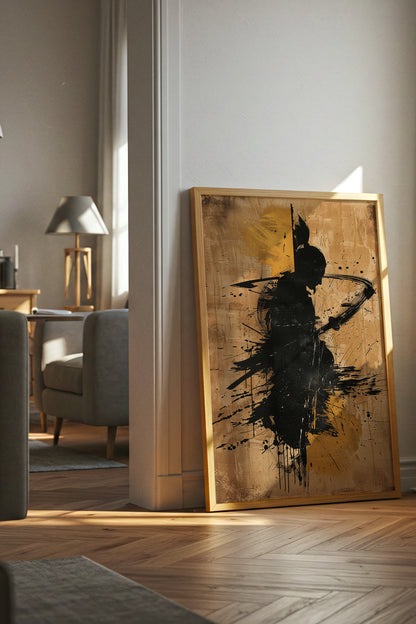 Gold Leaf Calligraphy Samurai Print - Sumi Art Poster | Samurai Legacy