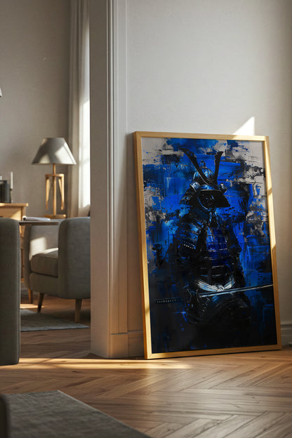 Cobalt Samurai Armor Print - Impasto Blue Expressionism | Samurai Legacy