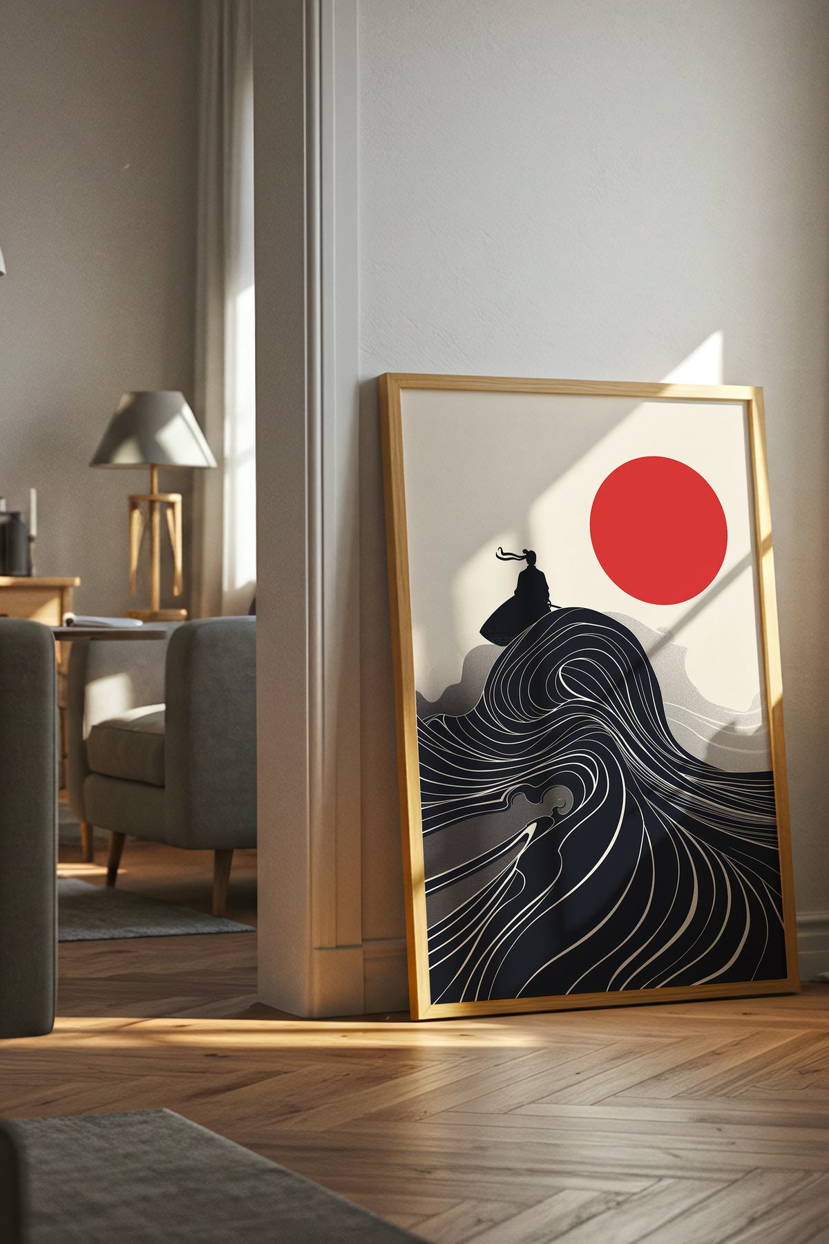Flowing Wave Samurai Silhouette Print - Ukiyo-e Art | Samurai Legacy