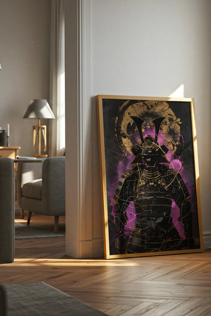 Neon Purple Samurai Print - Cyberpunk Shogun Art | Samurai Legacy