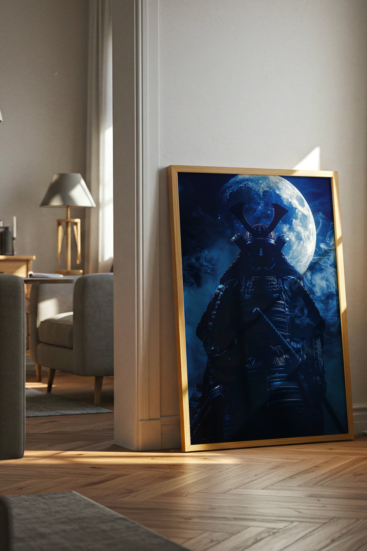 Full Moon Samurai Armor Print - Lunar Noir Art | Samurai Legacy