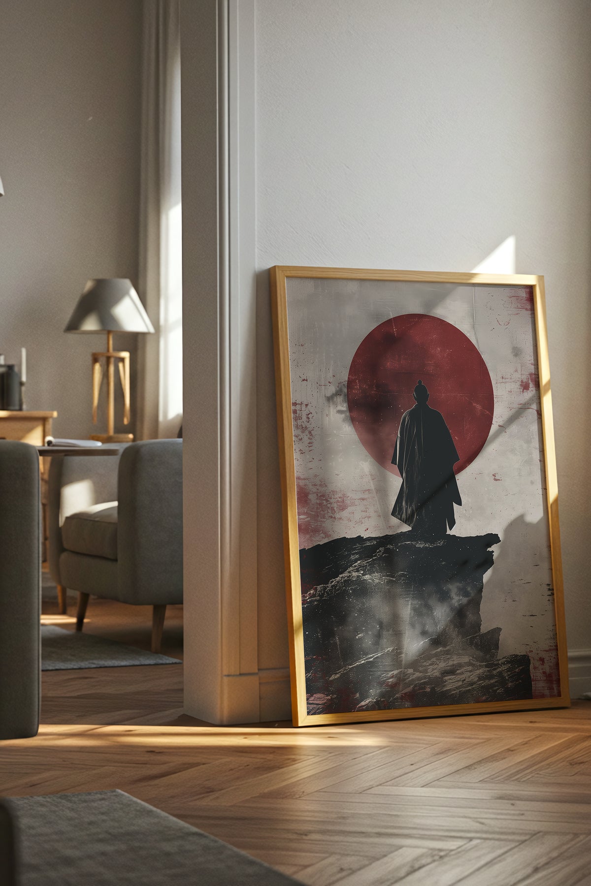 Solitary Cliff Samurai Print - Crimson Sun Art | Samurai Legacy