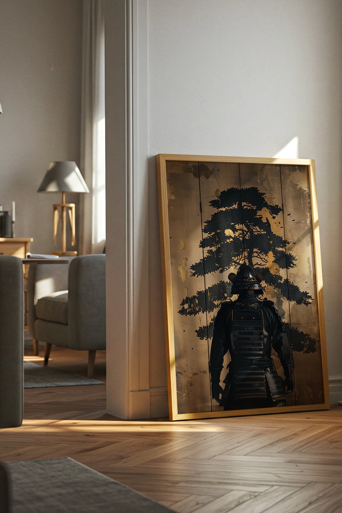 Golden Pine Samurai Screen Print - Folding Screen Art | Samurai Legacy