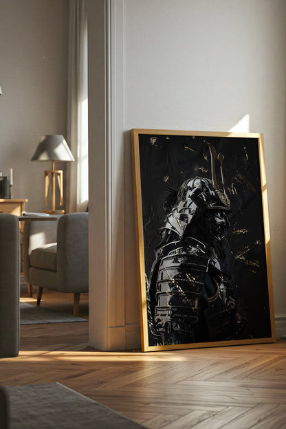 Black Lacquer Samurai Profile Print - Dark Armor Art | Samurai Legacy