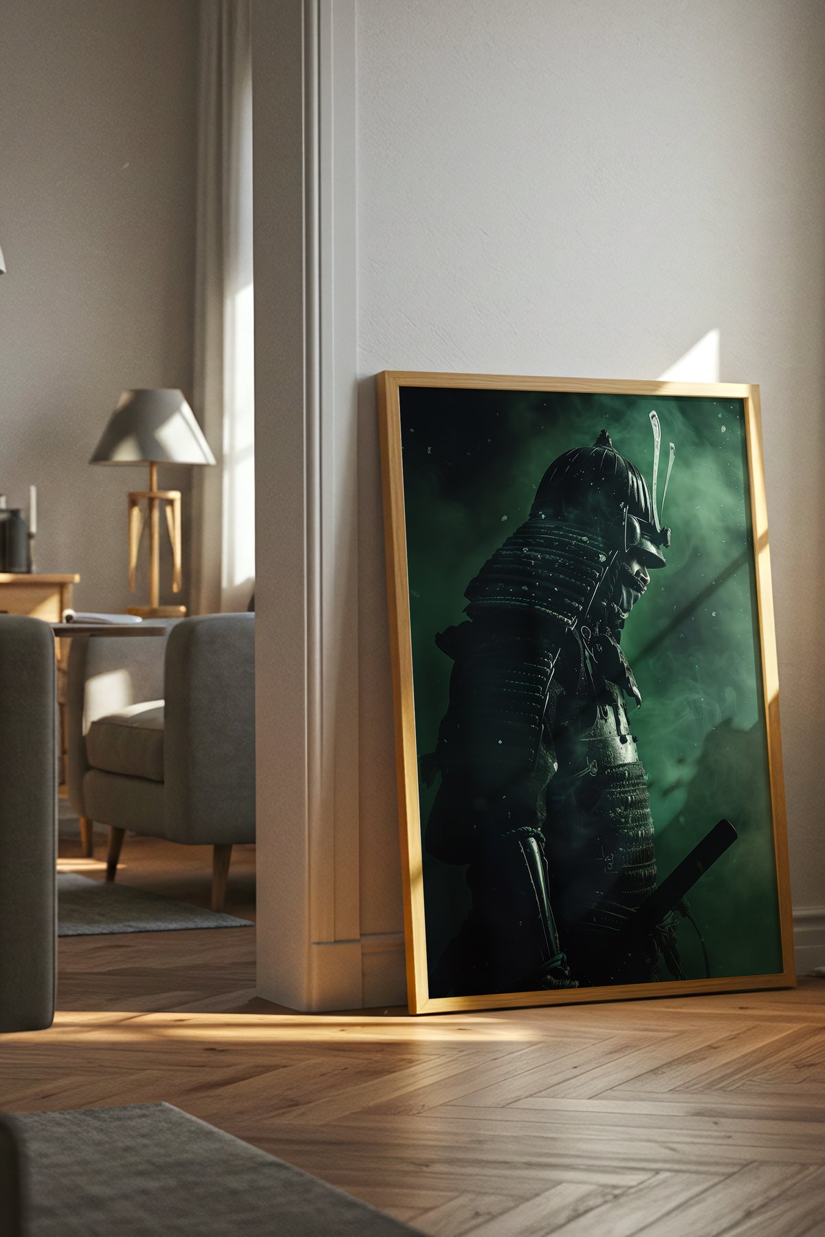 Emerald Shadow Samurai Print - Jade Mist Shogun Poster | Samurai Legacy