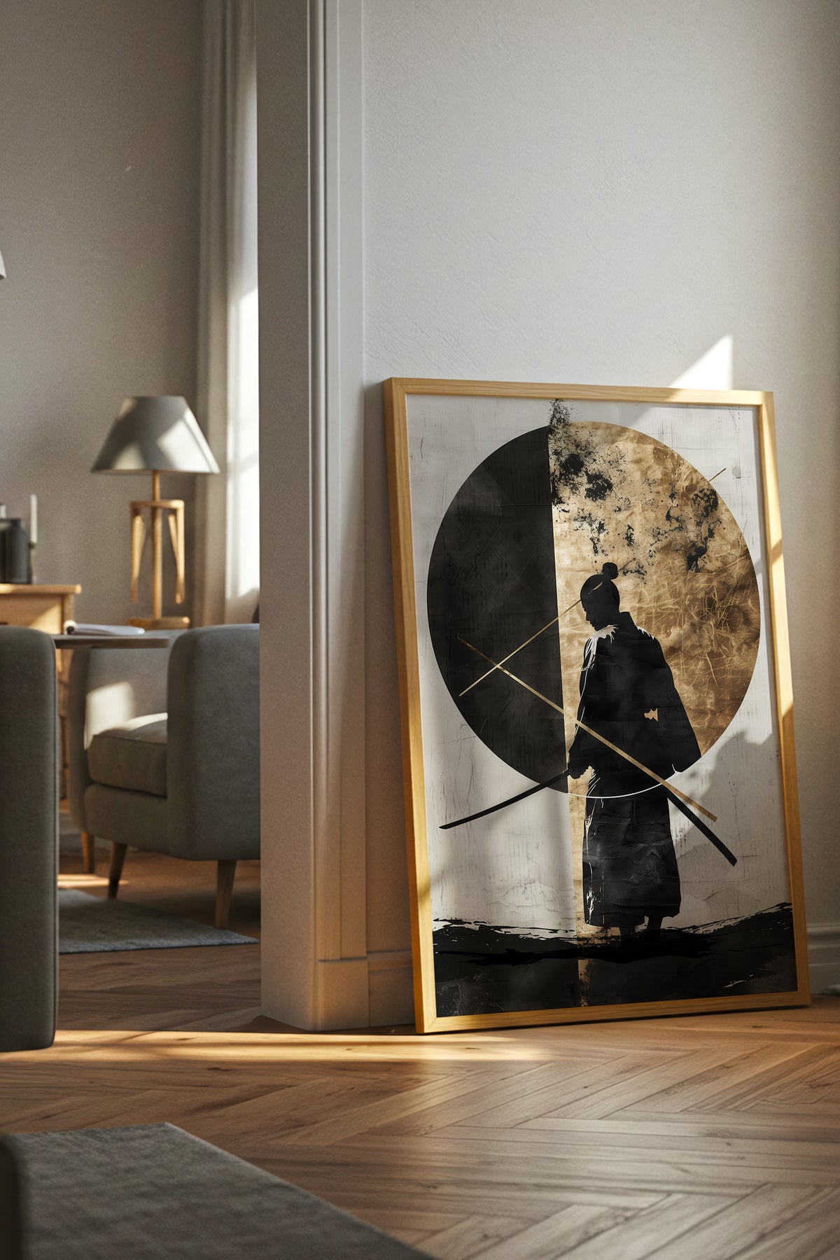 Dual Gold Sphere Samurai Print - Zen Minimalist Poster | Samurai Legacy