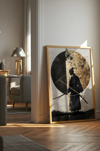 Dual Gold Sphere Samurai Print - Zen Minimalist Poster | Samurai Legacy