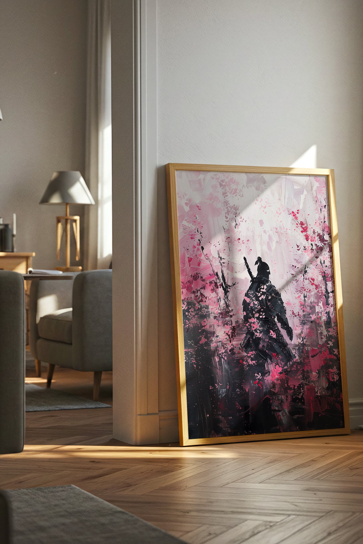 Cherry Blossom Samurai Print - Impressionist Pink Sakura Poster | Samurai Legacy
