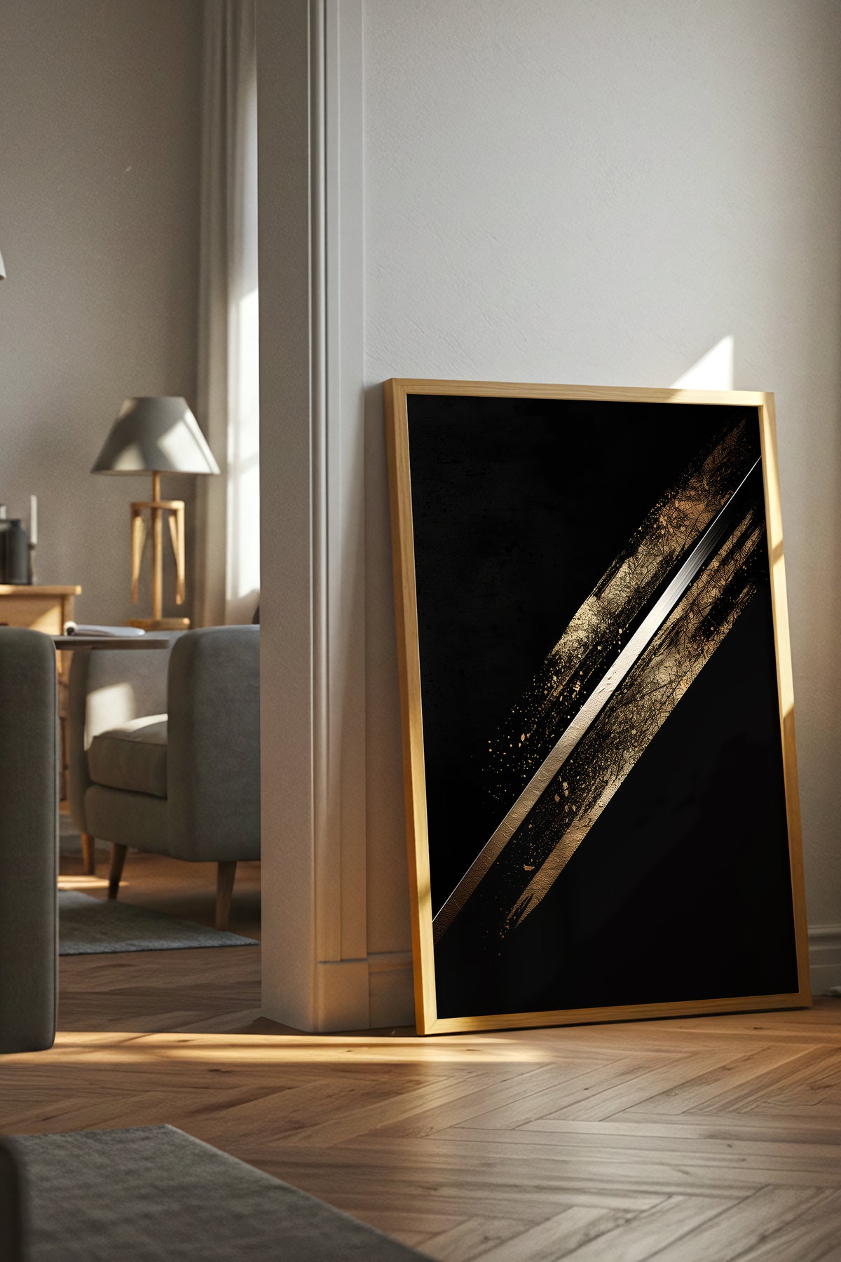 Katana Blade Gold Leaf Print - Minimalist Sword Poster | Samurai Legacy