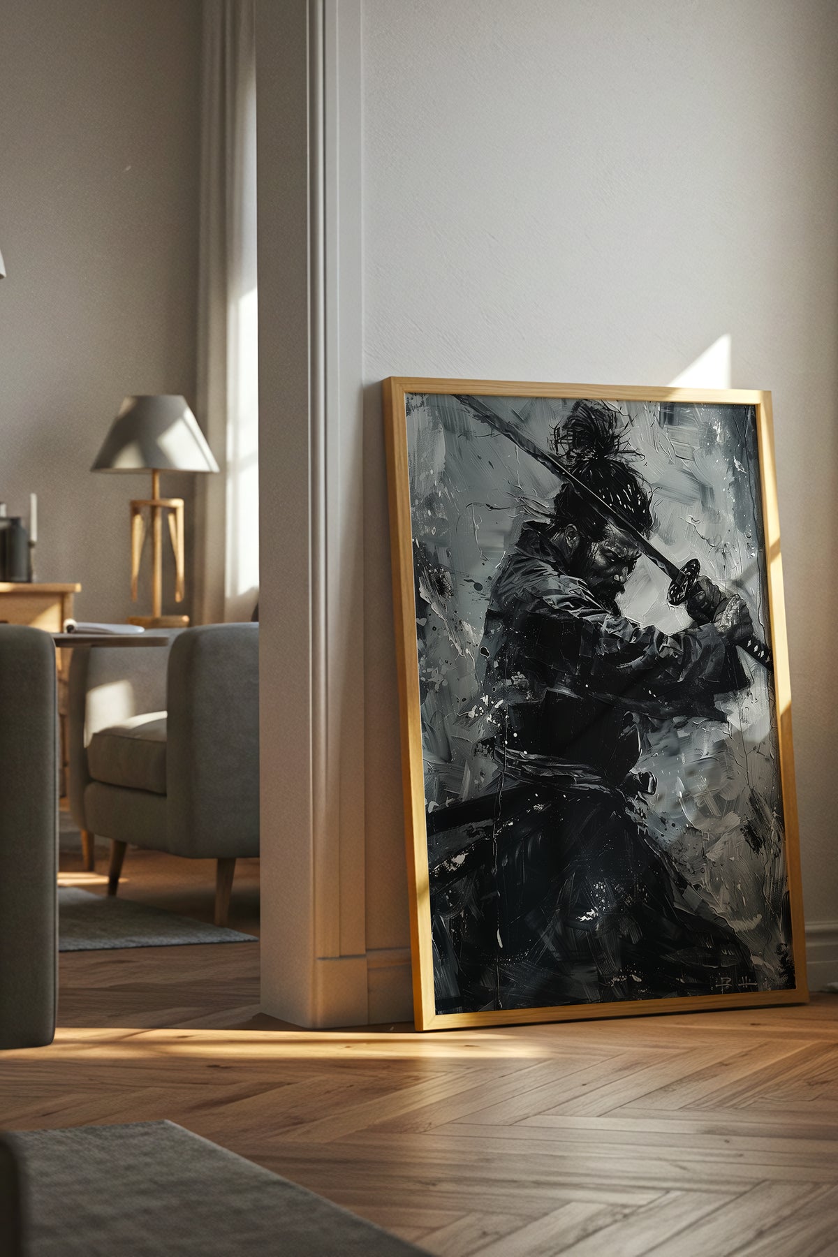 Monochromatic Katana Samurai Poster - Impasto Art Print | Samurai Legacy