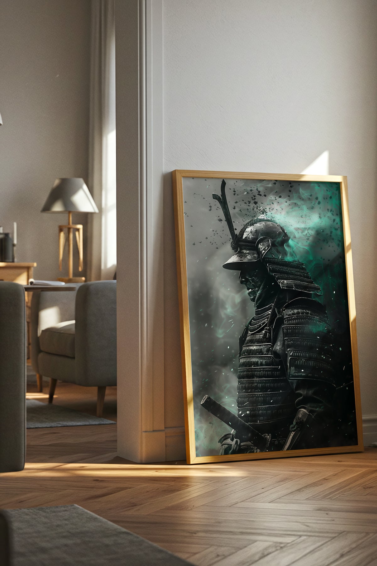 Emerald Ember Samurai Print - Dark Jade Aura Poster | Samurai Legacy