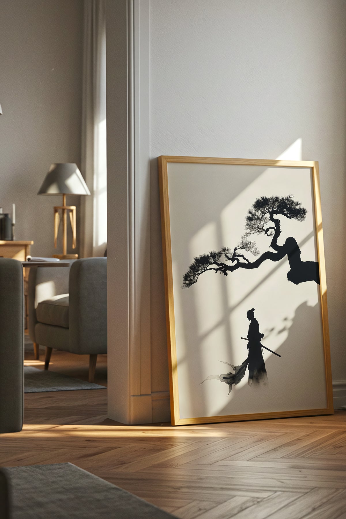 Pine Tree Samurai Art Print - Minimalist Ink Wash Poster | Samurai Legacy