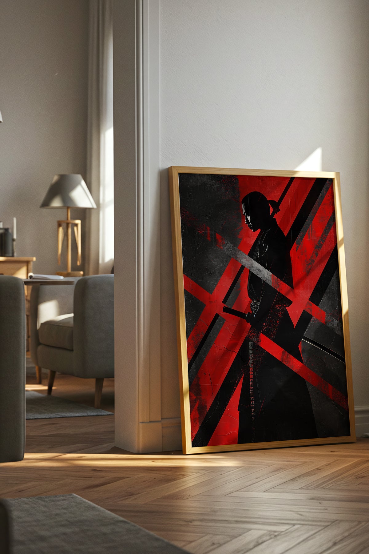 Red Geometric Samurai Print - Abstract Line Poster | Samurai Legacy