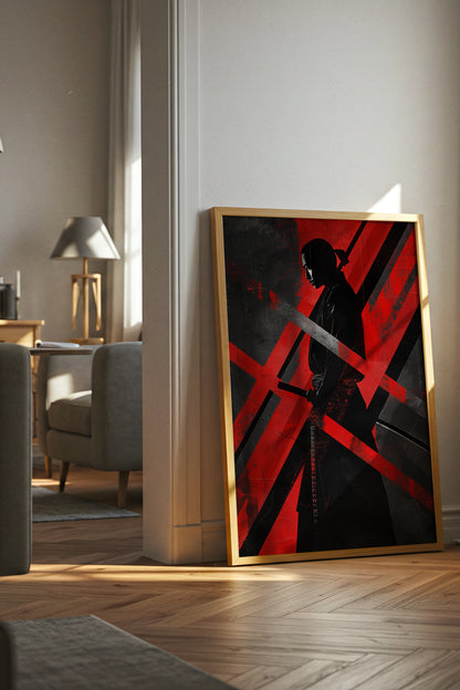 Red Geometric Samurai Print - Abstract Line Poster | Samurai Legacy