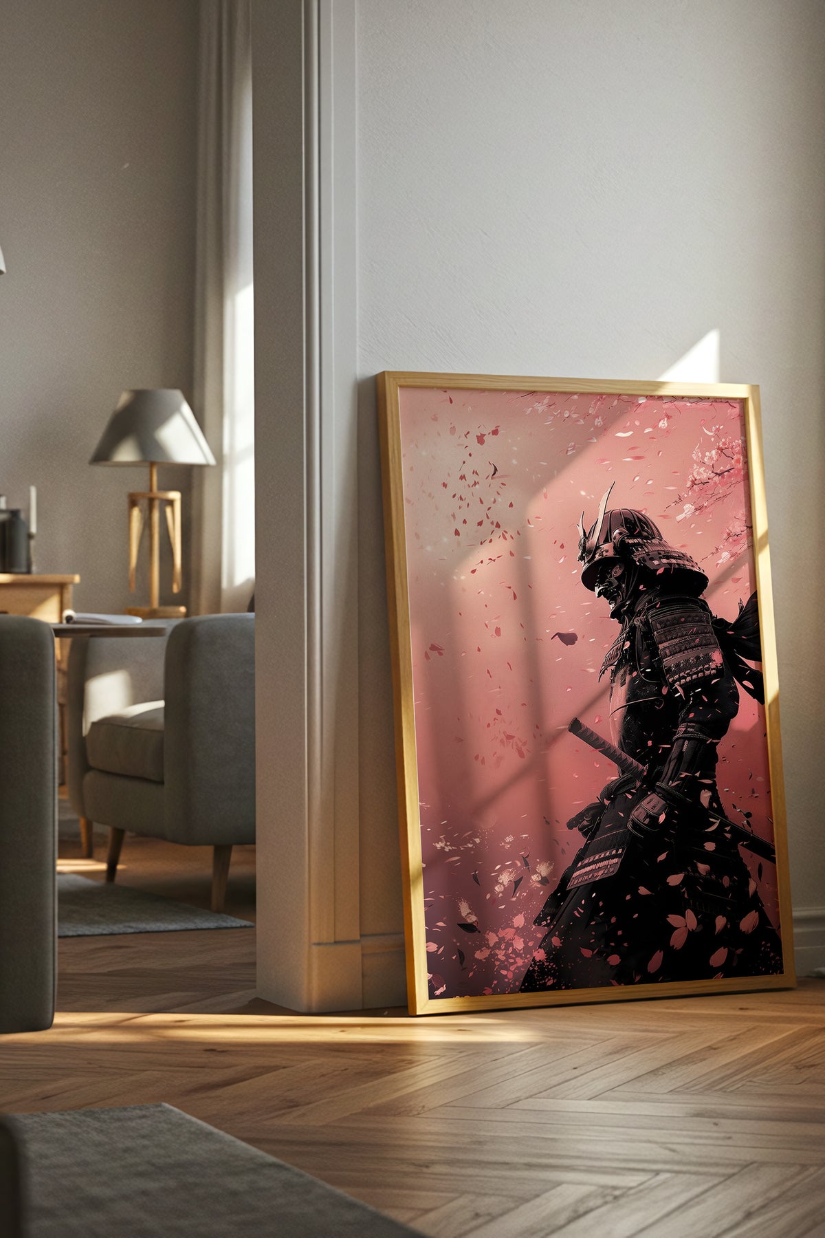 Cherry Blossom Samurai Print - Sakura Petal Pink Poster | Samurai Legacy