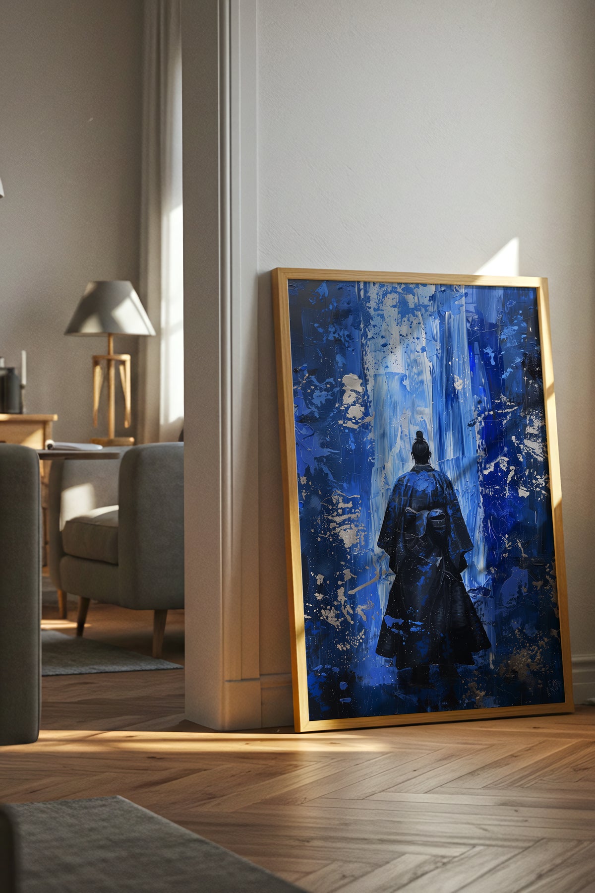 Cobalt Blue Samurai Print - Silver Impasto Poster | Samurai Legacy