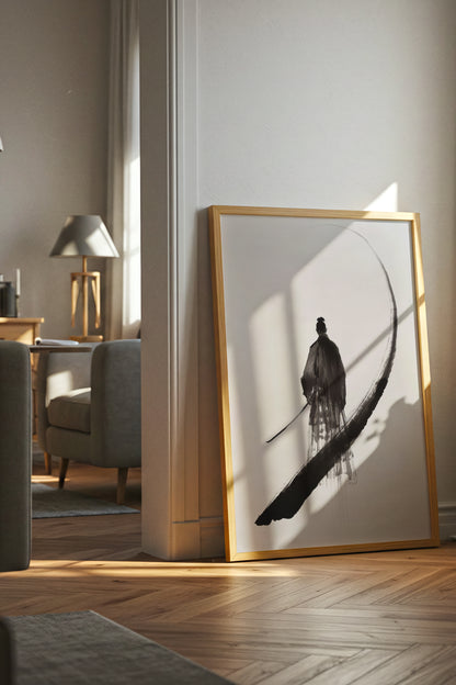 Enso Crescent Samurai Print - Minimalist Ink Poster | Samurai Legacy