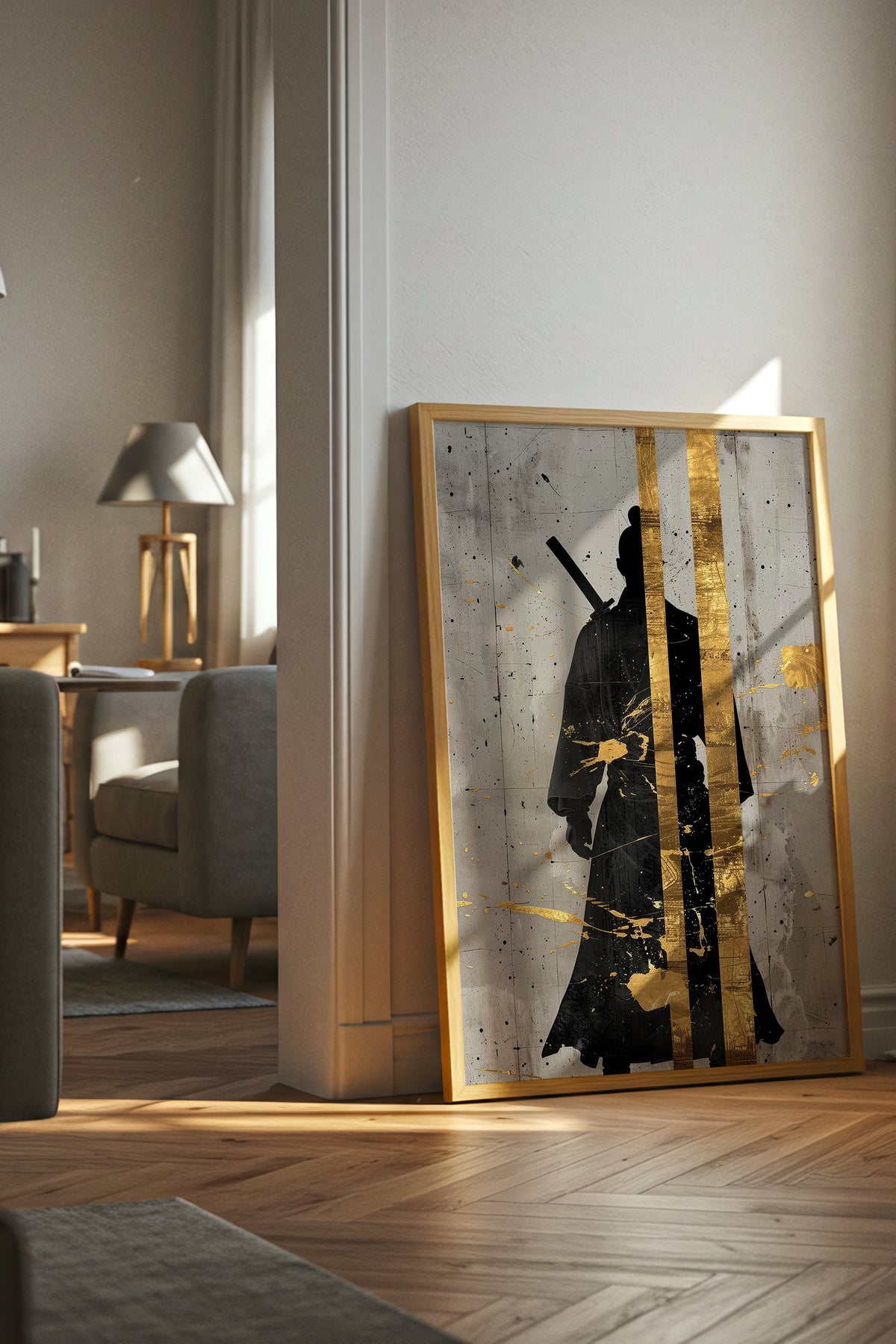 Gold Leaf Samurai Print - Abstract Japanese Art Poster | Samurai Legacy