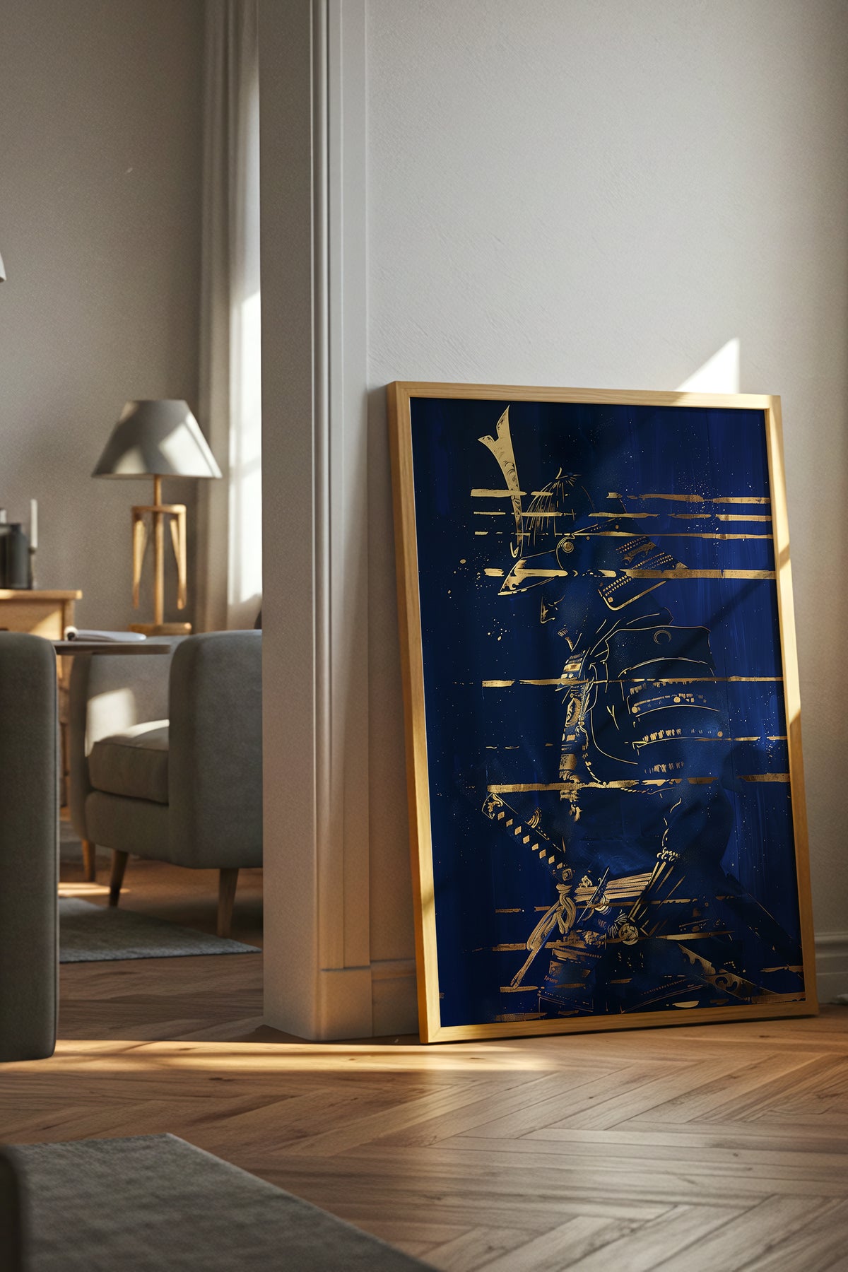 Indigo Gold Samurai Print - Navy Gilded Art Poster | Samurai Legacy