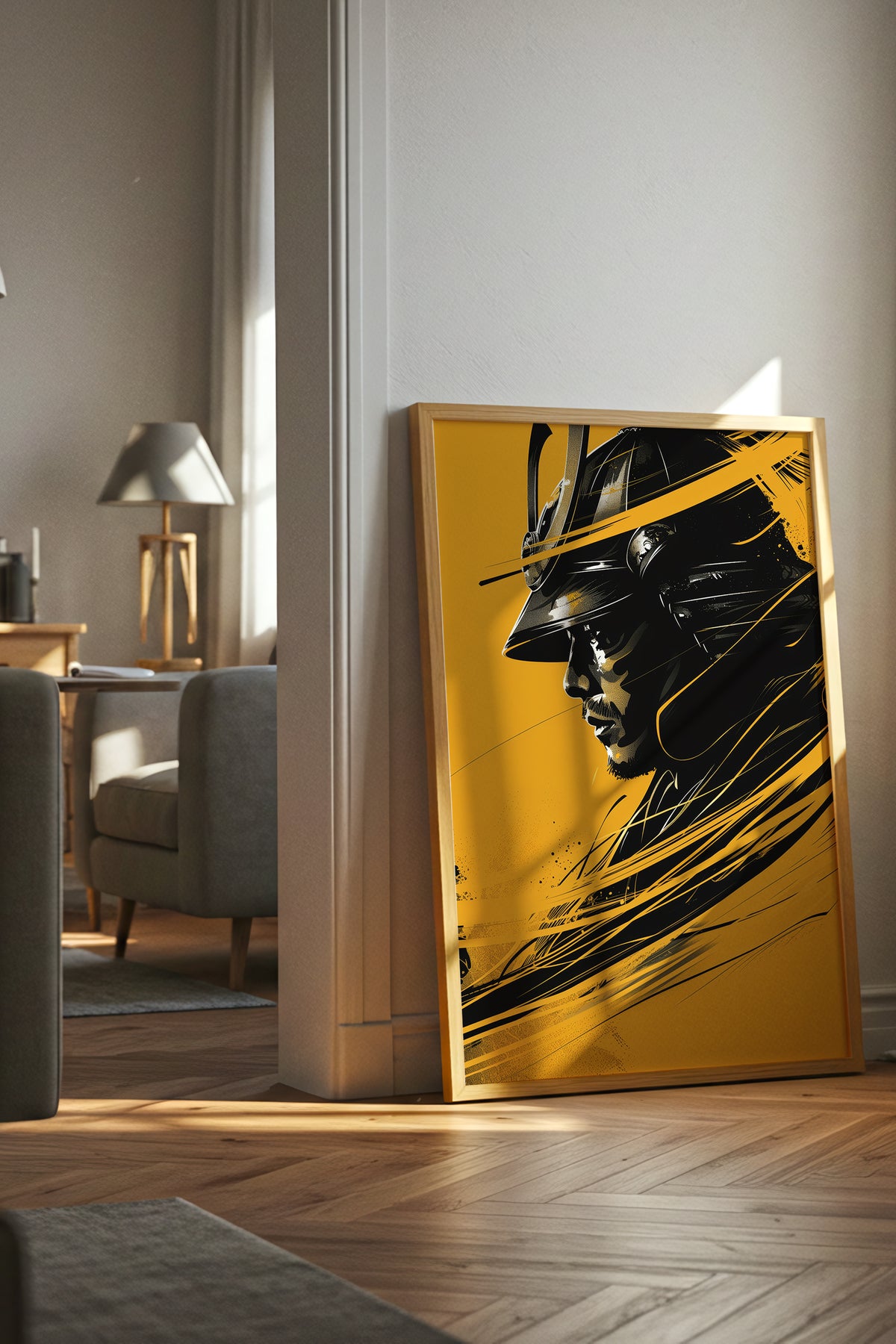 Silent Resolve Samurai Helmet Print - Dynamic Amber Warrior | Samurai Legacy