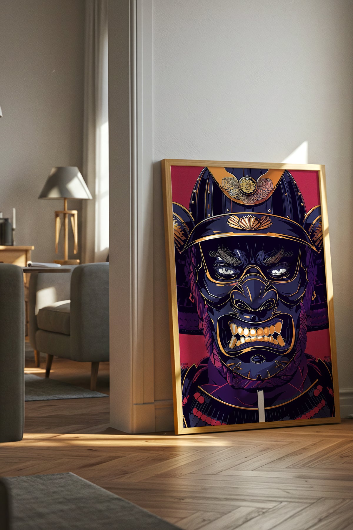 Fierce Guardian Oni Samurai Print - Bold Red & Navy Shogun Armor | Samurai Legacy