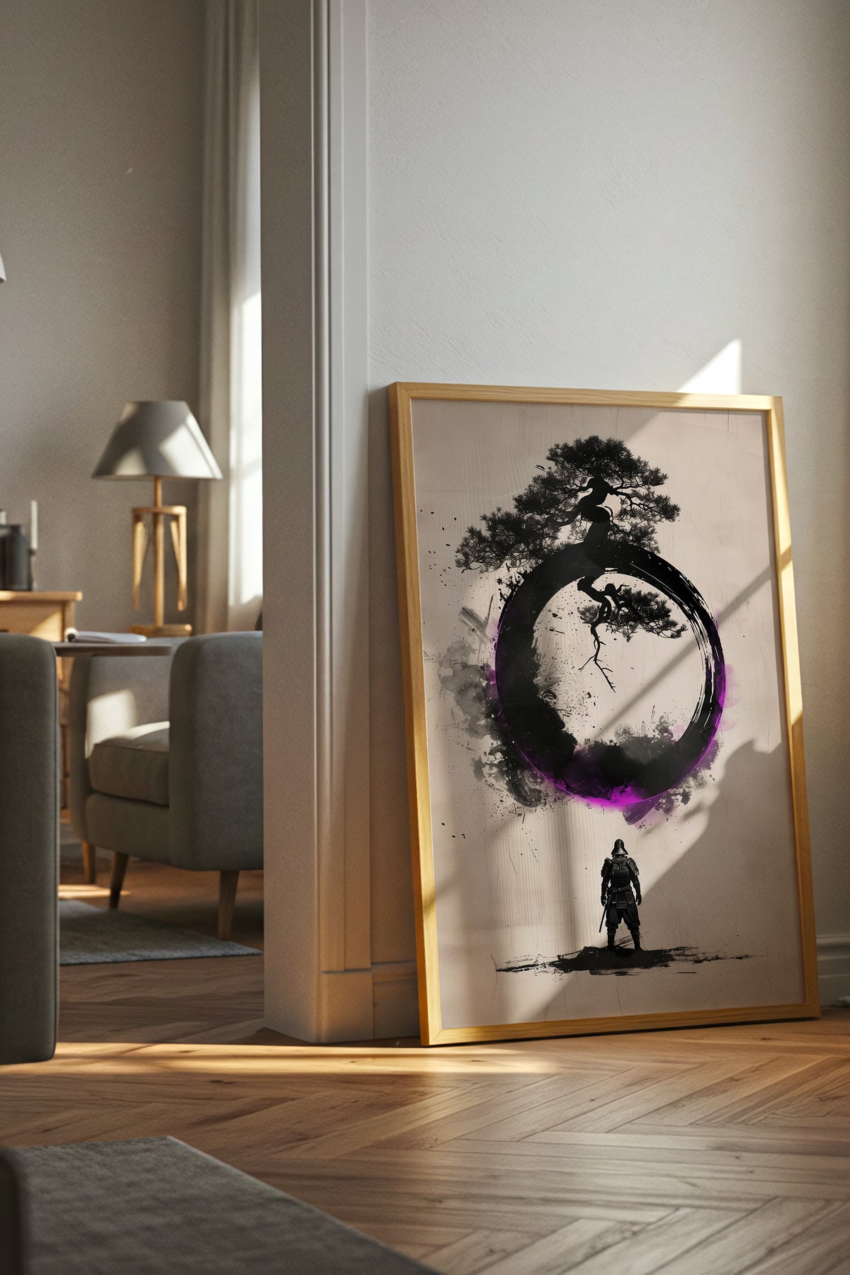 Zen Enso Circle Samurai Print - Violet Ink Pine Tree Decor | Samurai Legacy