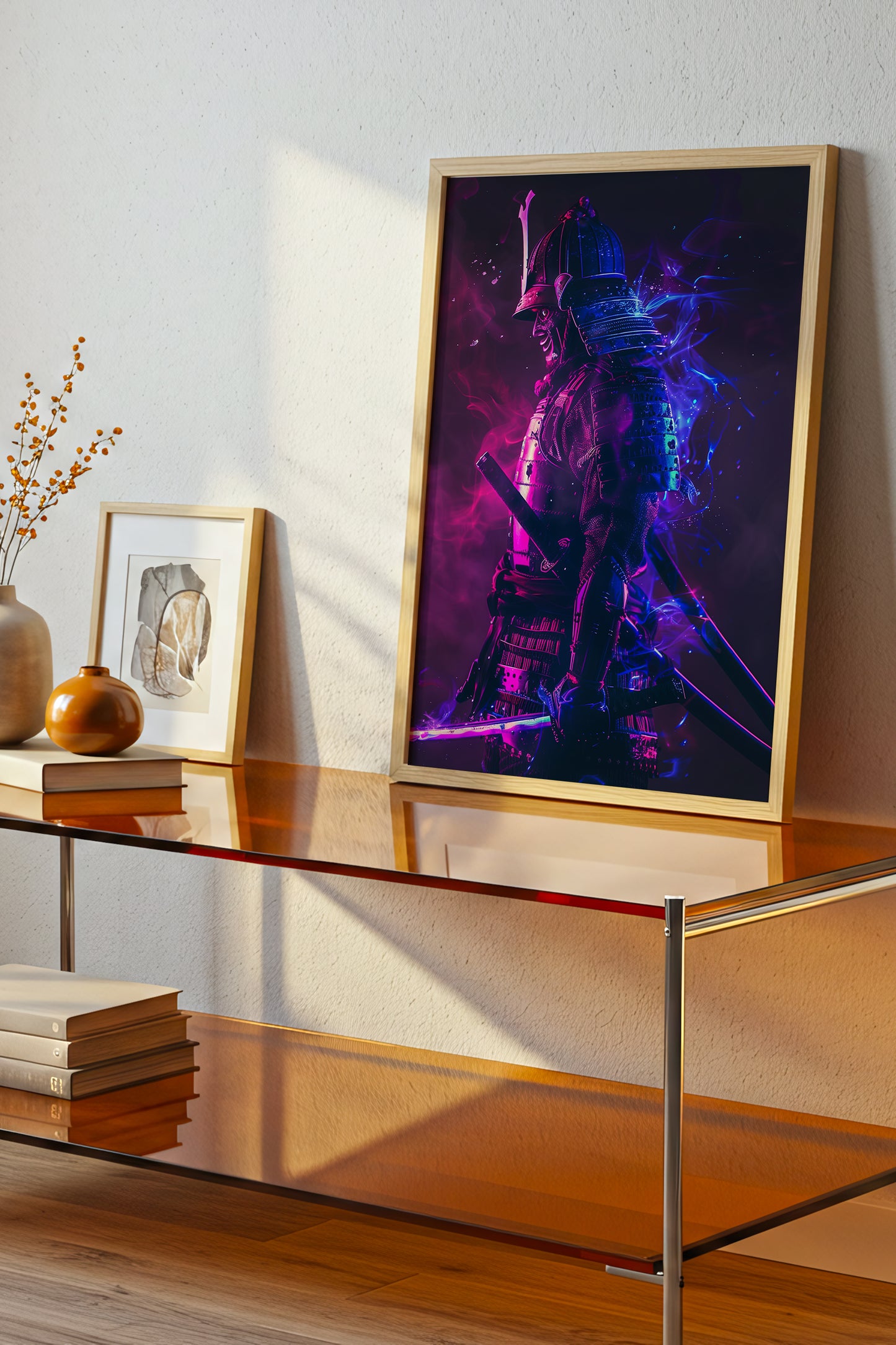 Cyber Neon Samurai Wall Art - Violet Blue Shogun Poster | Samurai Legacy