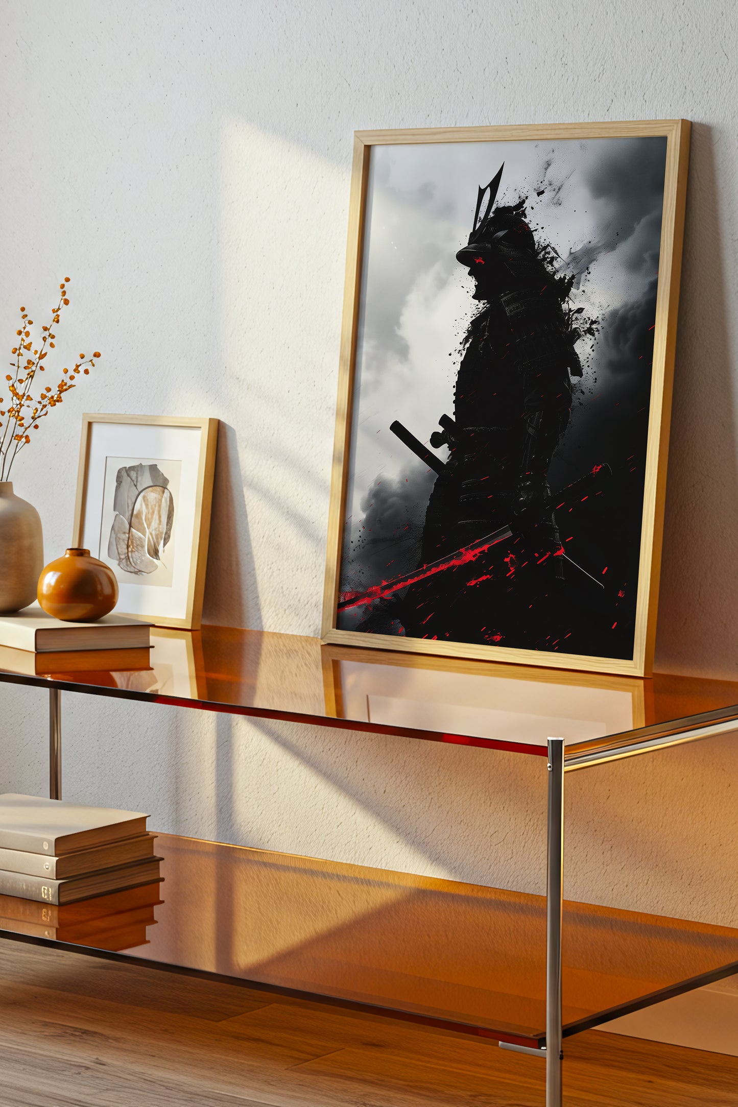 Crimson Blade Samurai Print - Dark Monochrome Poster | Samurai Legacy