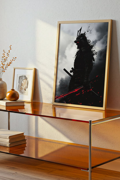 Crimson Blade Samurai Print - Dark Monochrome Poster | Samurai Legacy