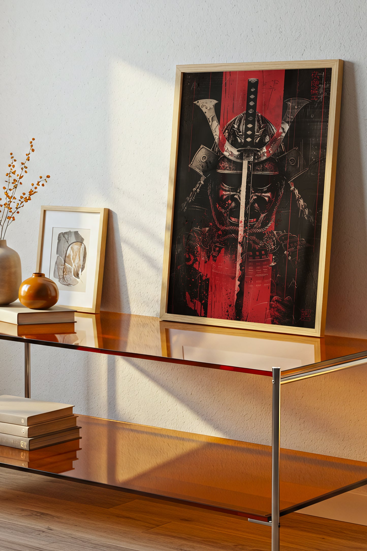 Crimson Katana Kabuto Poster - Graphic Samurai Print | Samurai Legacy