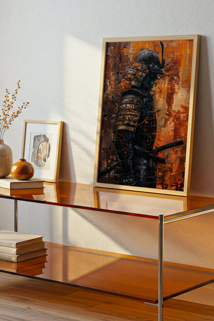 Amber Gold Samurai Print - Texture Oil Painting Poster | Samurai Legacy