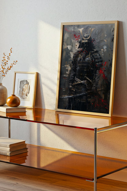 Dark Armor Samurai Katana Print - Impasto Gold Poster | Samurai Legacy
