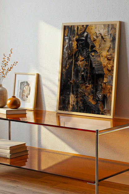 Gold Leaf Impasto Samurai Print - Obsidian Shogun Art | Samurai Legacy
