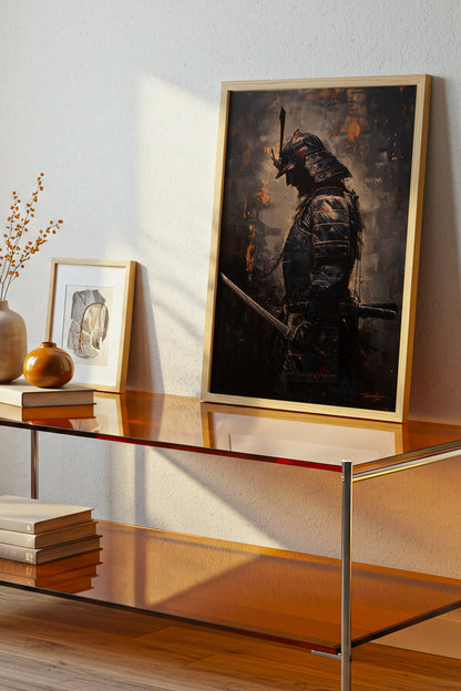 Gold Ember Samurai Profile Print - Dark Impasto Art | Samurai Legacy