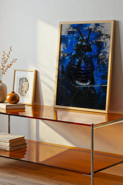 Cobalt Samurai Armor Print - Impasto Blue Expressionism | Samurai Legacy
