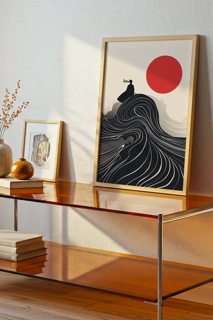 Flowing Wave Samurai Silhouette Print - Ukiyo-e Art | Samurai Legacy