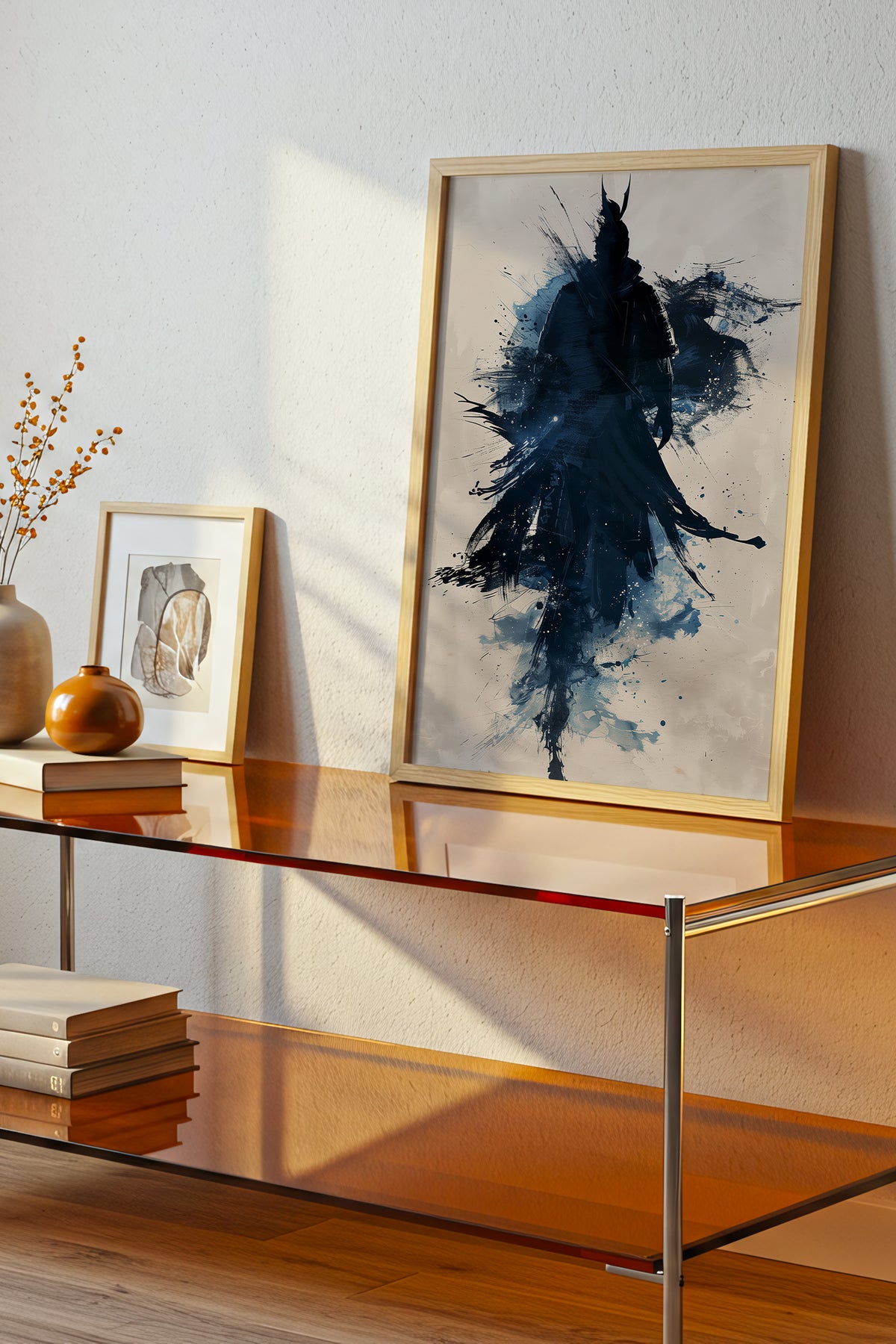 Indigo Splatter Samurai Print - Sumi Ink Wash Poster | Samurai Legacy