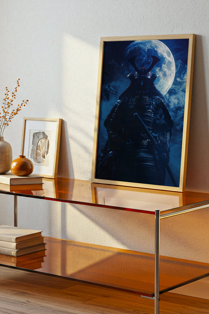 Full Moon Samurai Armor Print - Lunar Noir Art | Samurai Legacy