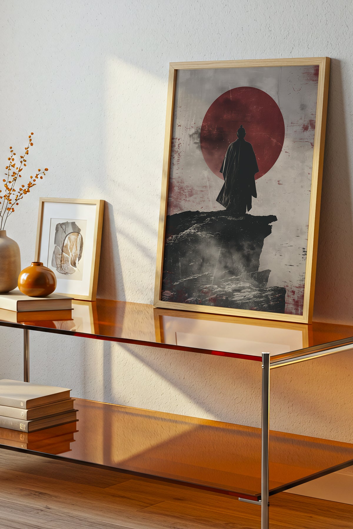 Solitary Cliff Samurai Print - Crimson Sun Art | Samurai Legacy