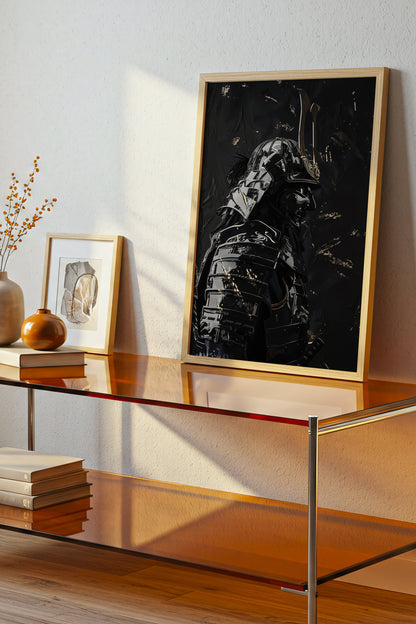 Black Lacquer Samurai Profile Print - Dark Armor Art | Samurai Legacy