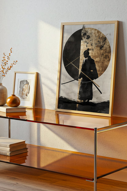Dual Gold Sphere Samurai Print - Zen Minimalist Poster | Samurai Legacy