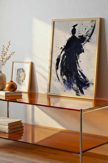 Sumi-e Crow Samurai Print - Ink Wash Brushstroke Poster | Samurai Legacy