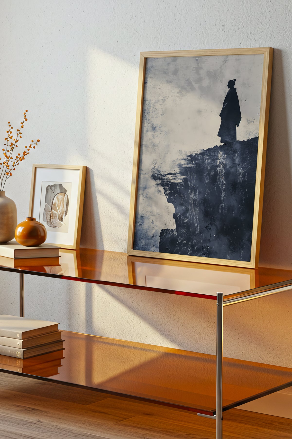 Cliffside Samurai Print - Slate Blue Ink Wash Poster | Samurai Legacy