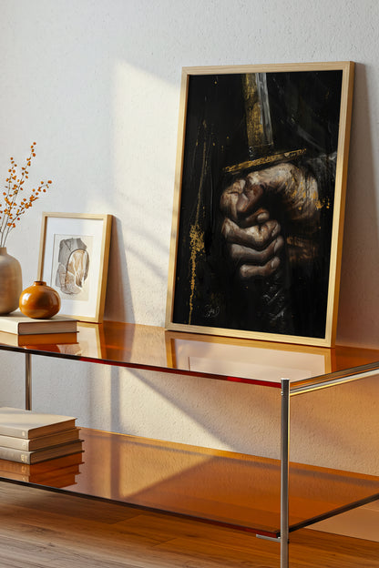 Katana Sword Hand Gold Art Print - Oil Painting style | Samurai Legacy