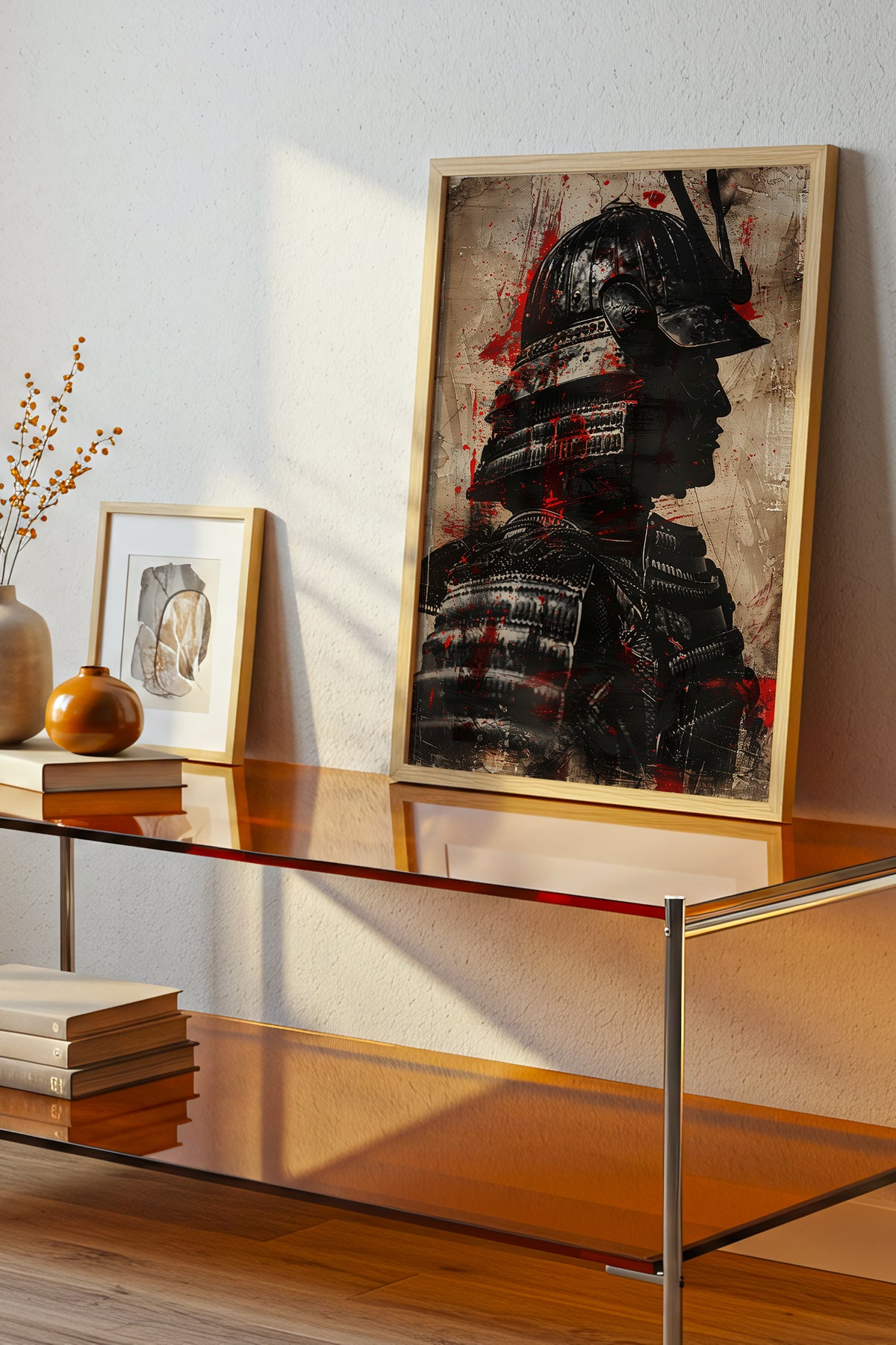 Crimson Splatter Kabuto Samurai Print - Vintage Art | Samurai Legacy